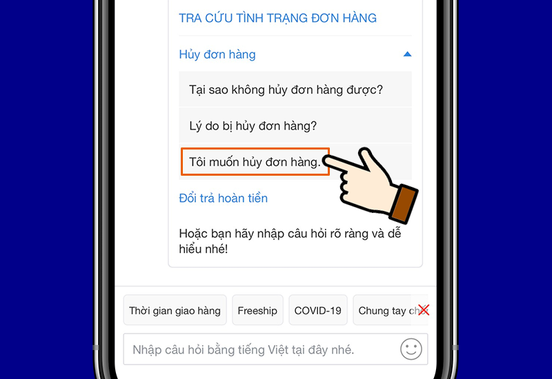 Chọn Tôi muốn hủy đơn hàng