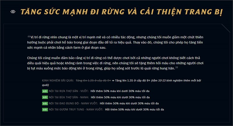 Tăng sức mạnh đi rừng và cải thiện trang bị