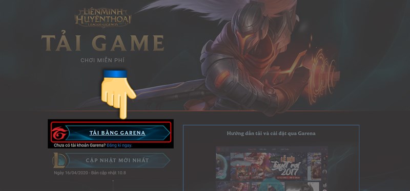 Chọn tải bằng Garena