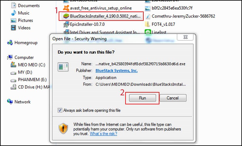 Mở bản c&agrave;i đặt vừa tải về