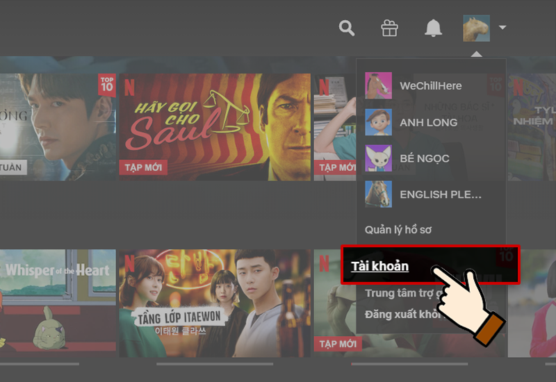 Chọn T&agrave;i khoản