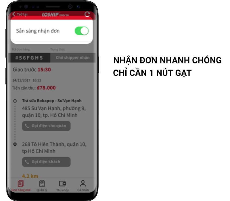 Nhận đơn hàng ship đồ nhanh chóng chỉ với 1 nút gạt