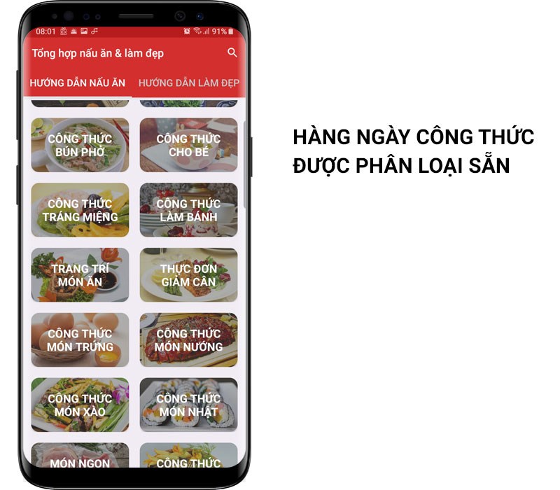 Công thức nấu ăn, pha chế được phân loại sẵn