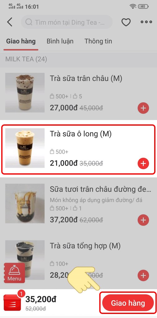 Bước 3: Chọn món rồi nhấn Giao hàng.