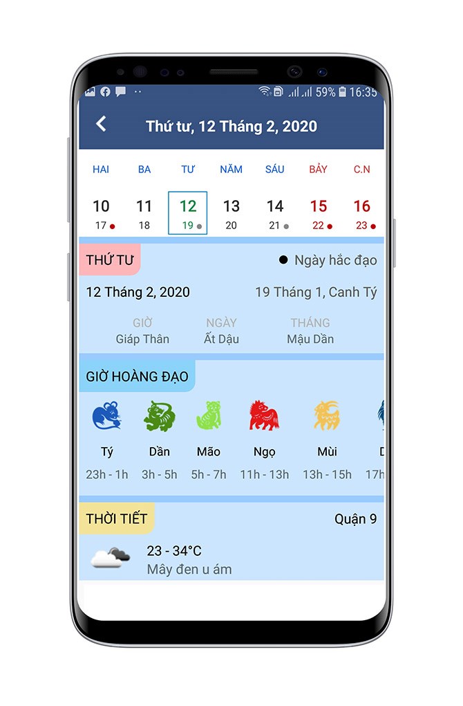 Thời tiết trong ứng dụng lịch vạn niên 2020 & Lịch Việt