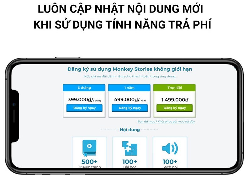 Bảng giá các gói học tiếng Anh của Monkey Stories