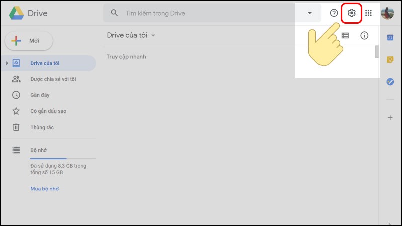 Truy cập vào cài đặt của Google Drive.