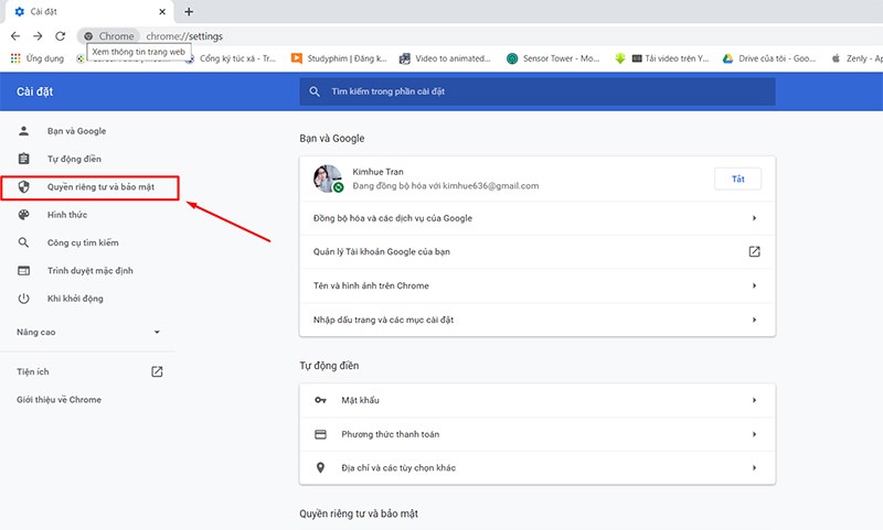 Chọn bảo mật v&agrave; quyền ri&ecirc;ng tư