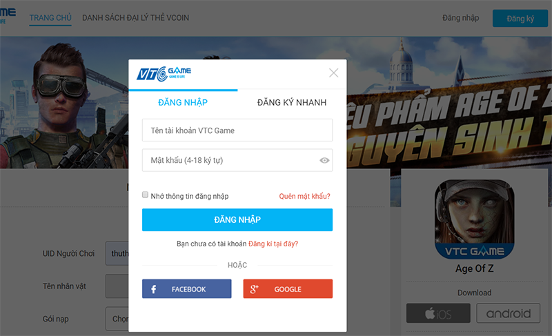 Đăng nhập tài khoản trên VTCGame