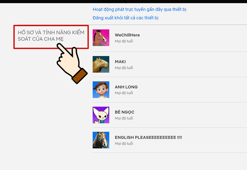 K&eacute;o xuống để điều chỉnh t&iacute;nh năng kiểm so&aacute;t cha mẹ