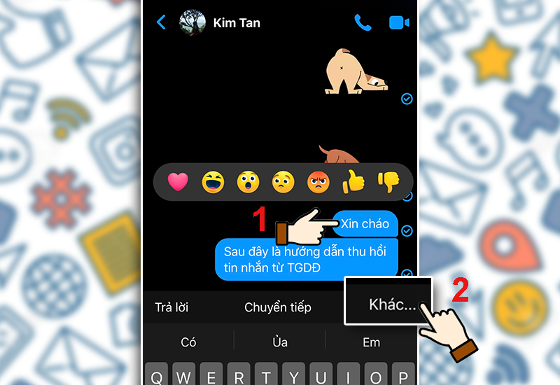  Mở cuộc hội thoại c&oacute; tin nhắn muốn thu hồi