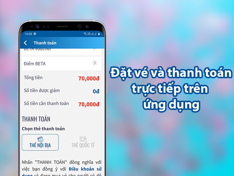 Đặt vé và thanh toán trực tuyến thông qua ứng dụng