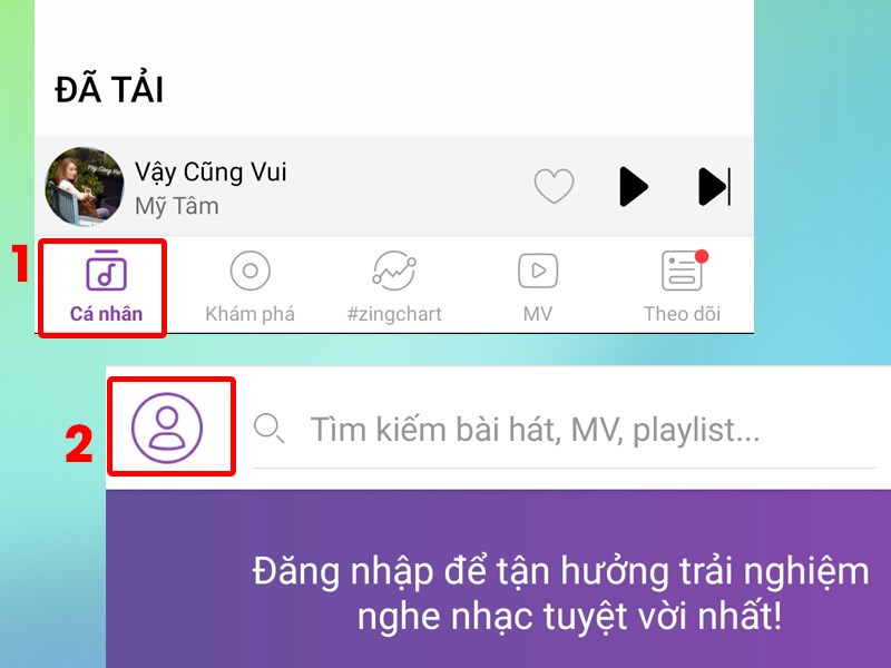 Mở ứng dụng Zing MP3 > Vào mục cá nhân > Bấm vào khung avatar (biểu tượng tài khoản) ở góc trái màn hình.