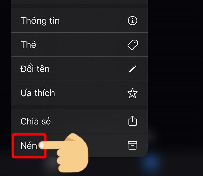 Chọn N&eacute;n để n&eacute;n tệp