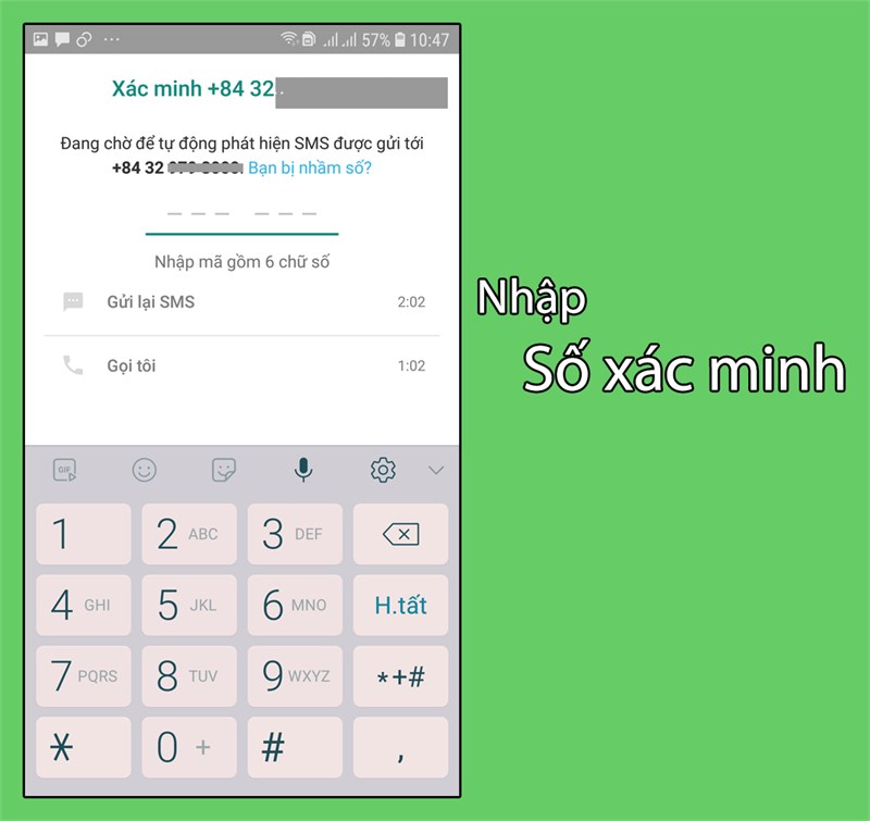 Nhận m&atilde; x&aacute;c minh từ hệ thống whatsapp