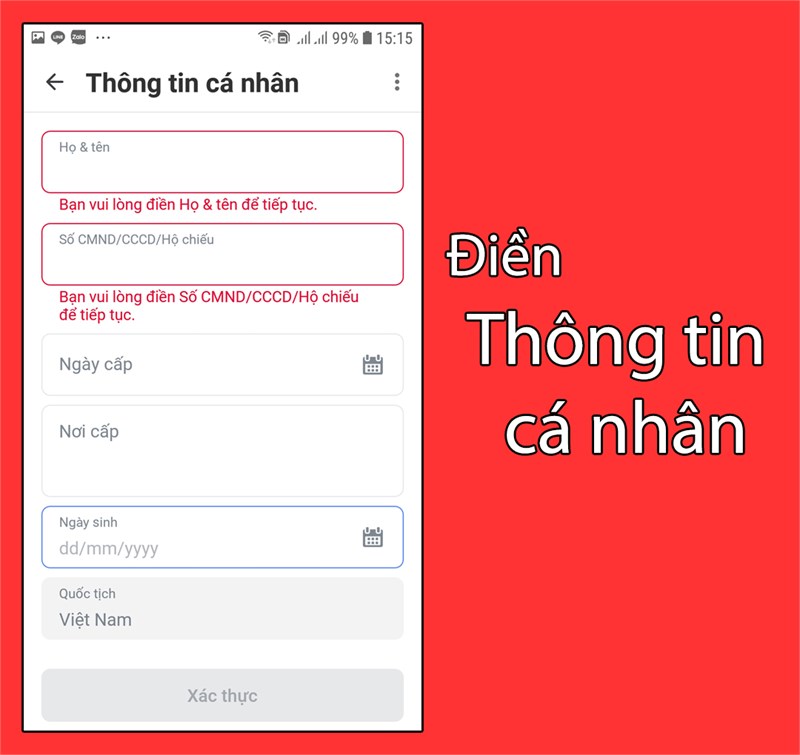 Nhập thông tin cá nhân