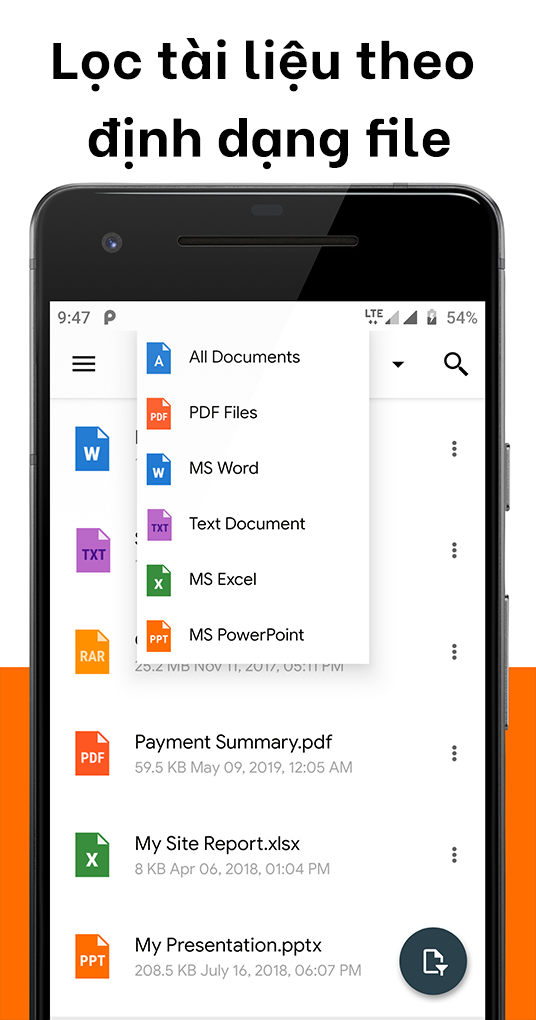 Lọc t&agrave;i liệu theo định dạng file