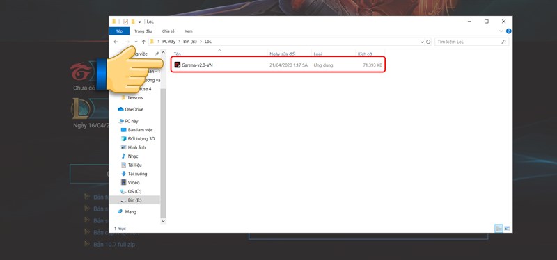 Khởi động ứng dụng cài đặt Garena 