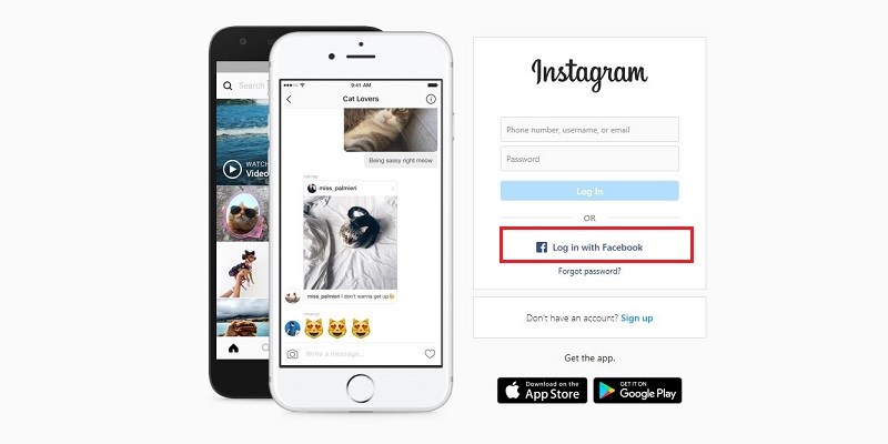 đăng nhập Instagram bằng Facebook tr&ecirc;n m&aacute;y t&iacute;nh
