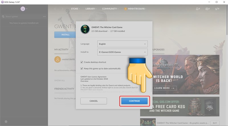 Chọn ổ đĩa c&agrave;i đặt > Continue