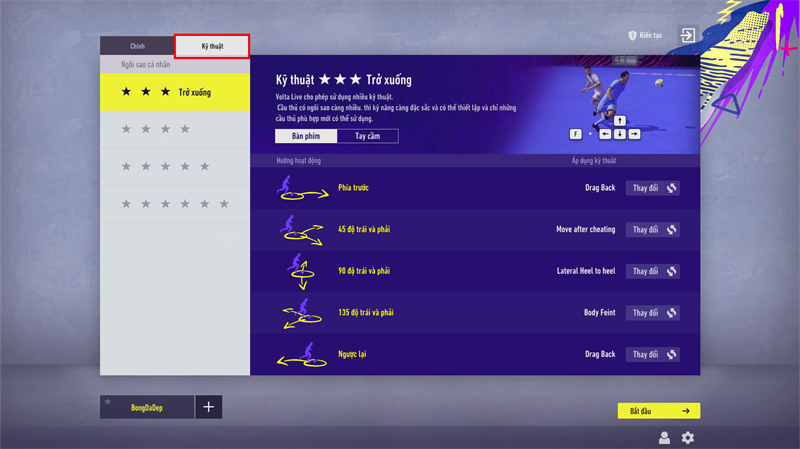 Chọn mục kỹ thuật trong giao diện Volta Live