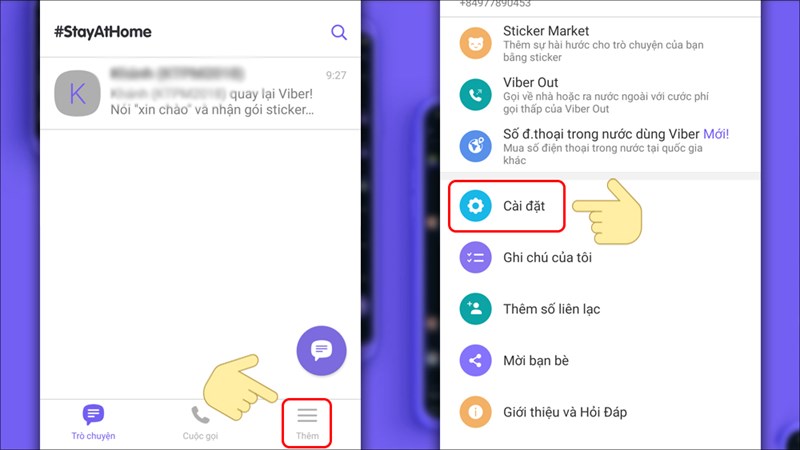 Vào trình Cài đặt của Viber