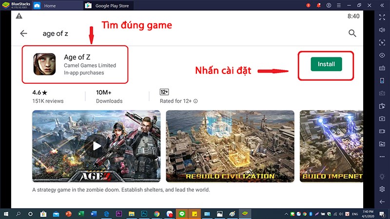 Nhập tên game Age of Z vào thanh tìm kiếm trên Google Play Store