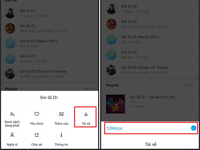 Nhấn tải về, chọn 128Kbps