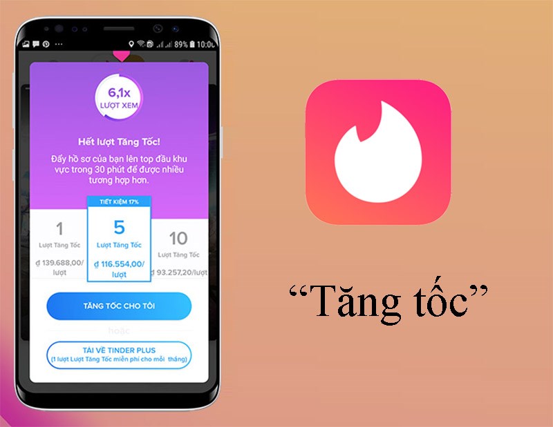 Tính năng tăng tốc trong ứng dụng Tinder 