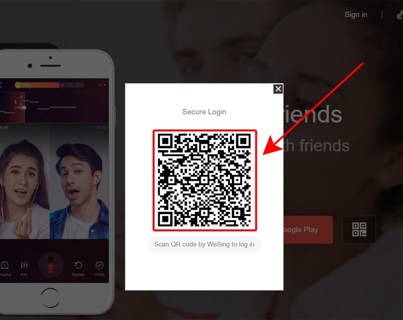 QR Code đăng nhập WeSing