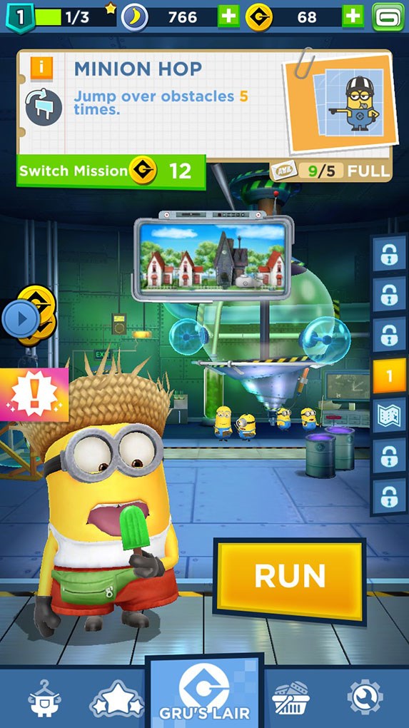 Giao diện nhiệm vụ chính trong Minion Rush