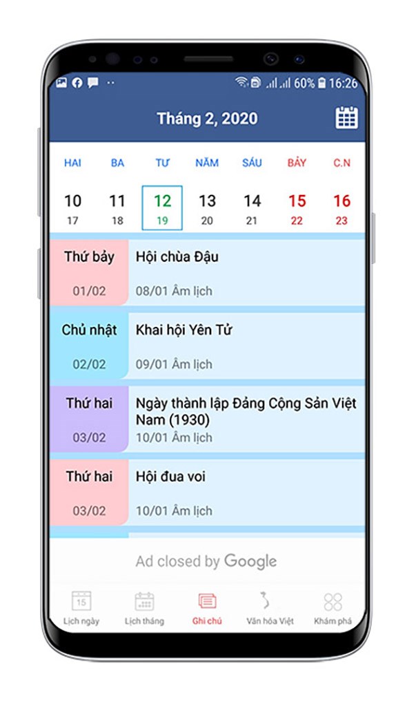 Ngày lễ hội trong ứng dụng lịch vạn niên 2020 & Lịch Việt