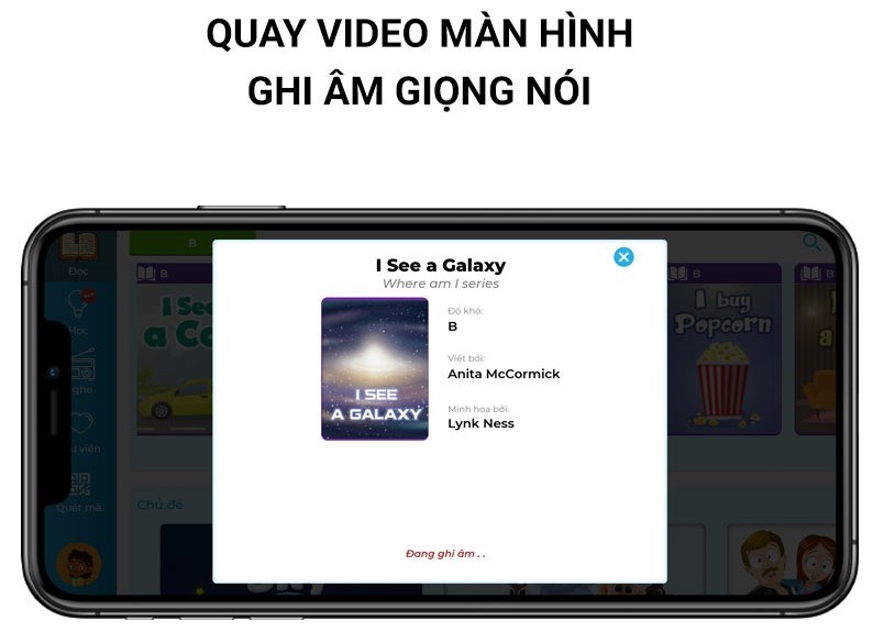 Monkey Stories cho phép ghi âm giọng và quay màn hình khi học 