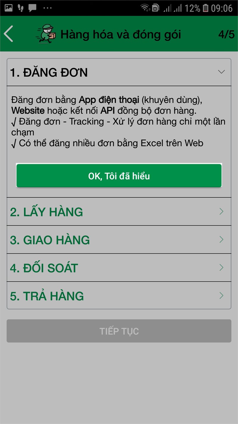 Xác nhận cách thức đăng đơn, lấy hàng, giao hàng, đối soát, trả hàng