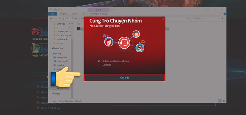 Chọn cài đặt