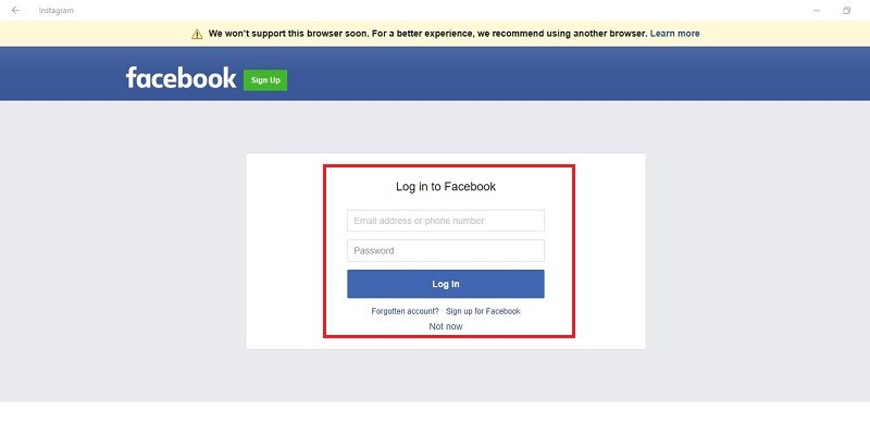 đăng nhập Instagram bằng Facebook tr&ecirc;n m&aacute;y t&iacute;nh