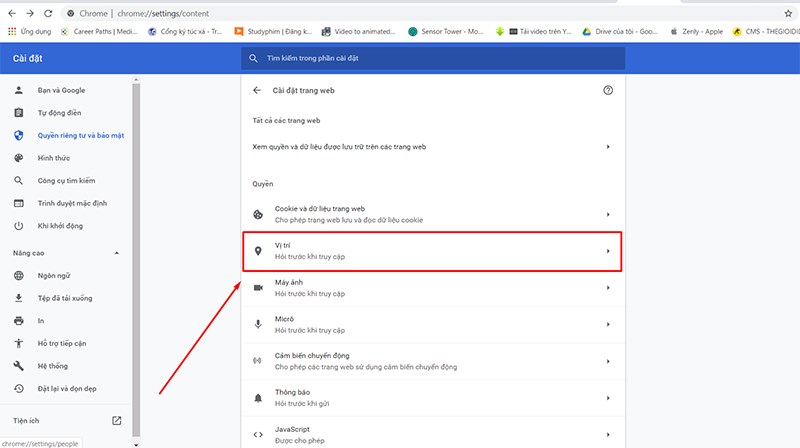  Chọn vị tr&iacute;
