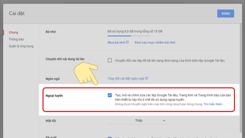 Kích hoạt tính năng sử dụng ngoại tuyến.