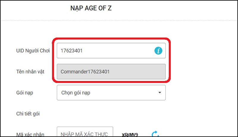 Nhập UID người chơi trong game Age of Z