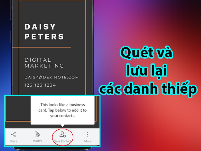 Qu&eacute;t v&agrave; lưu lại c&aacute;c danh thiếp tiện việc li&ecirc;n lạc