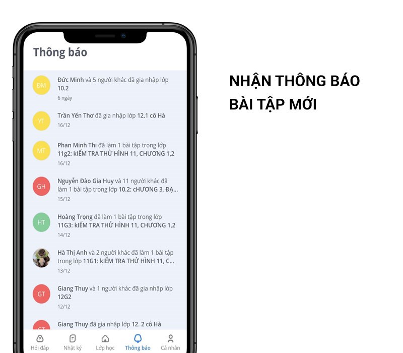 Nhận thông báo về điểm số và bài tập mới ngay lập tức