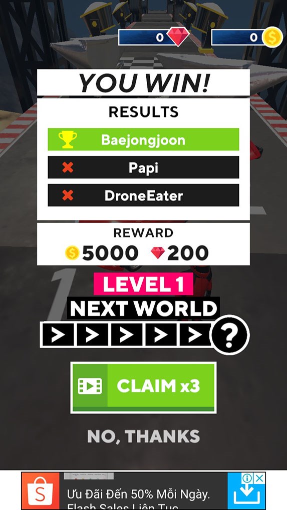 phần thưởng sau khi về đ&iacute;ch trong Smash Cars