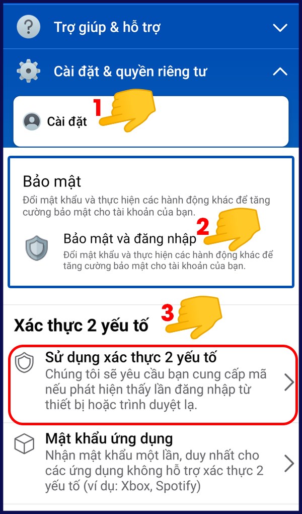 Sử dụng xác thực 2 yếu tố