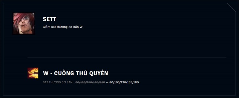 Giảm sát thương cơ bản W của Sett