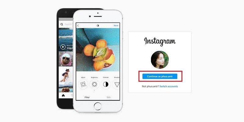 đăng nhập Instagram bằng Facebook tr&ecirc;n m&aacute;y t&iacute;nh