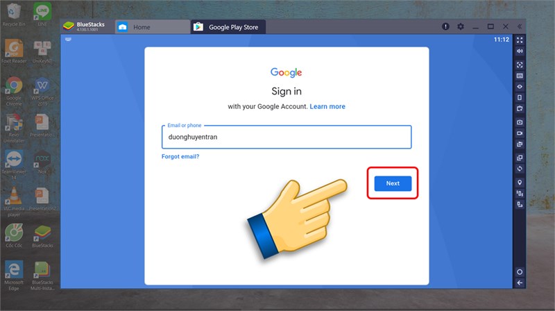 Nhập tài khoản và chọn Next
