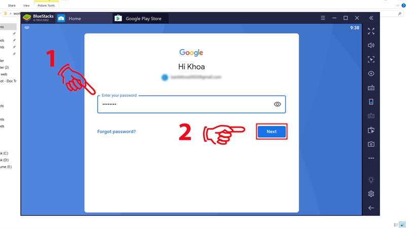 Nhập t&ecirc;n v&agrave; mật khẩu t&agrave;i khoản Gmail của bạn, sau đ&oacute; nhấn Next.