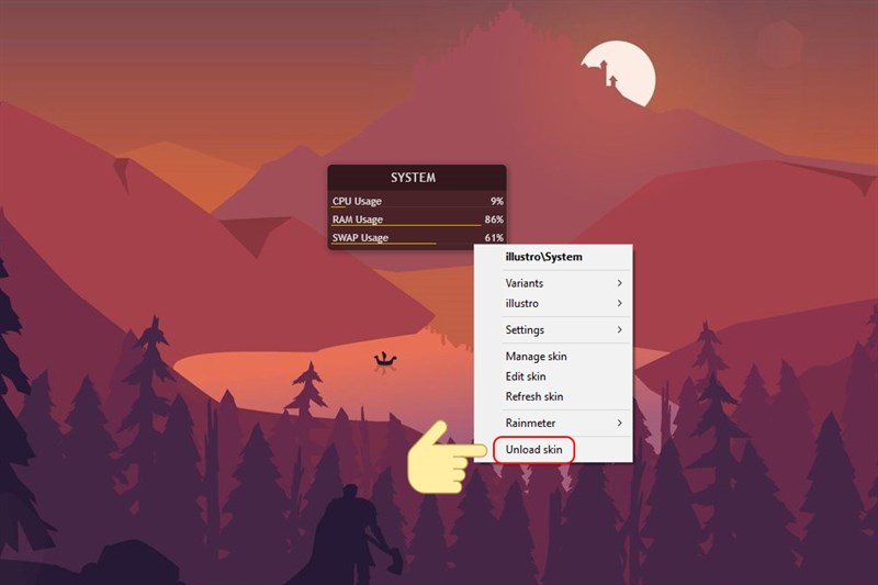 Unload skin mặc định của Rainmeter