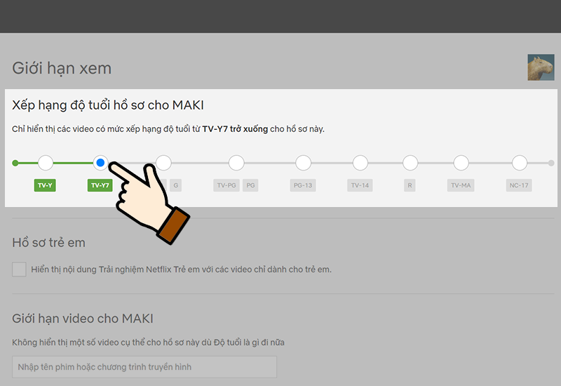 Chọn Giới hạn xem theo độ tuổi