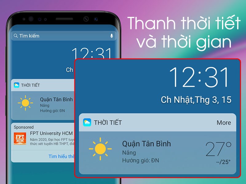 Thanh hiển thị thời tiết v&agrave; thời gian